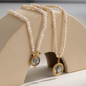 Pearl Necklace with Coin Pendant
