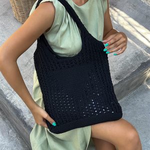 Chic Black Knitted Shoulder Bag