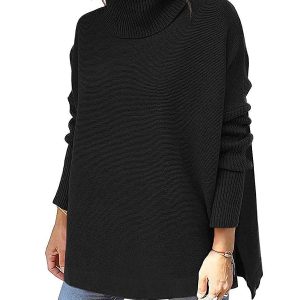 Oversized Turtleneck Sweater Claret & Olive Green Daily Knitwear