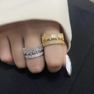 Rectangular Zircon Double-layer Open Ring