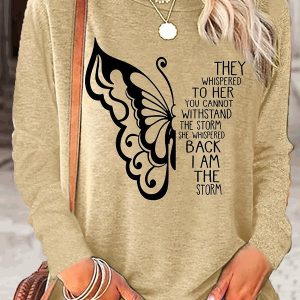 Butterfly Letter Print Long Sleeve Tee