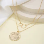 Elegant Layered Alloy Necklace with Textured Pendant - Image 4