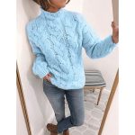 Chunky Knit Turtleneck Cardigan Sweater Yellow, Pink, & Gray - Image 8
