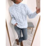 Chunky Knit Turtleneck Cardigan Sweater Yellow, Pink, & Gray - Image 6