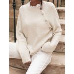 Fuzzy Knit Oversized Sweater Pearl Orange & Beige Holiday Style - Image 11