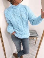Chunky Knit Turtleneck Cardigan Sweater Yellow, Pink, & Gray - Image 5
