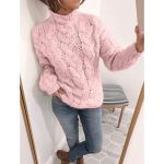 Chunky Knit Turtleneck Cardigan Sweater Yellow, Pink, & Gray - Image 7