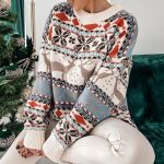 Ugly Christmas Sweater Animal & Snowflake Knit Design Brown & Green - Image 5