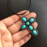 Stylish Cross Pendant Necklace with Turquoise Inlay - Image 3